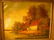 643: ANTIQUE OIL CANVAS PAINTING FARM ON POND SIGNED - 2