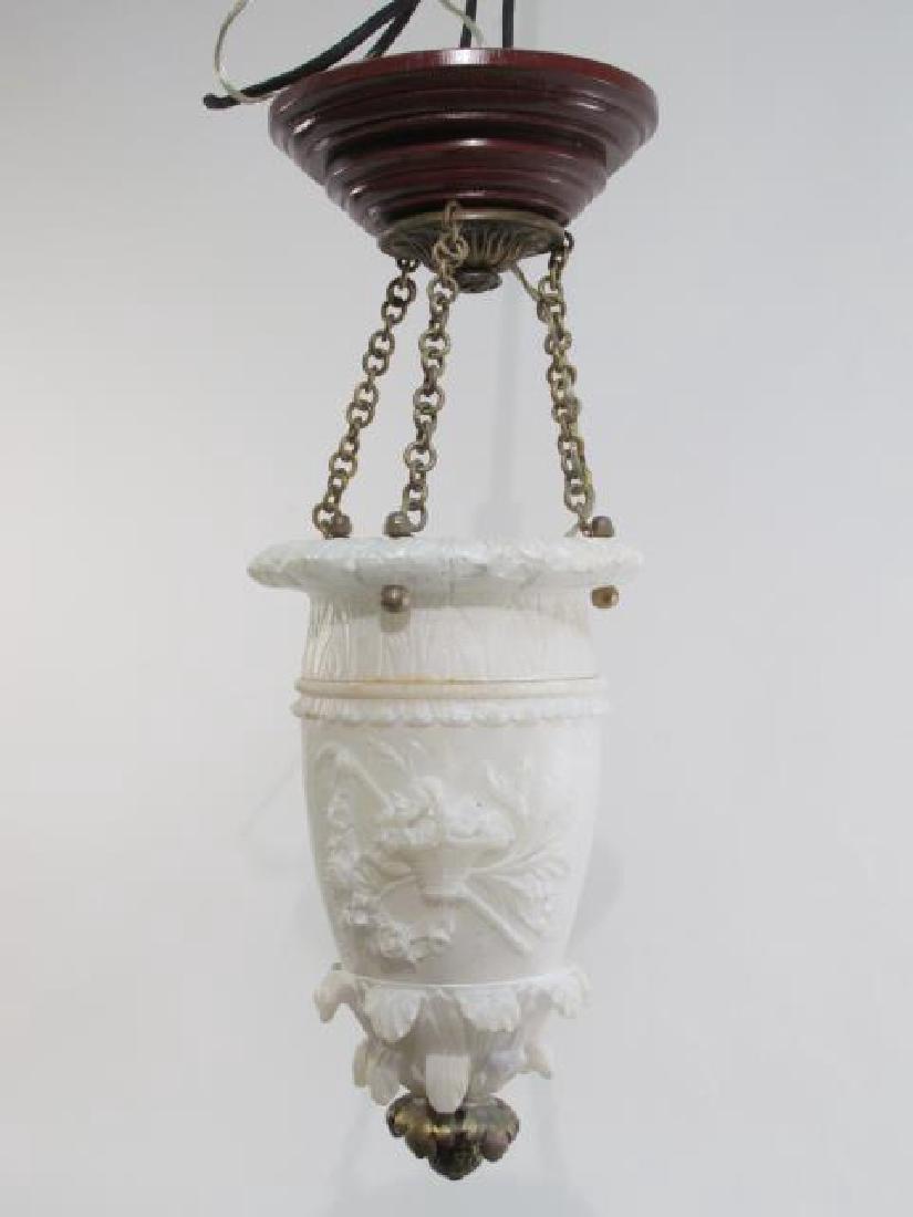 EARLY 20TH C CARVED ALABASTER &BRONZE CEILING LAMP (1 of 8)