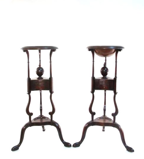 PAIR MID 19TH C QUEEN ANNE STYLE MAHOGANY PLANT STANDS (1 of 8)