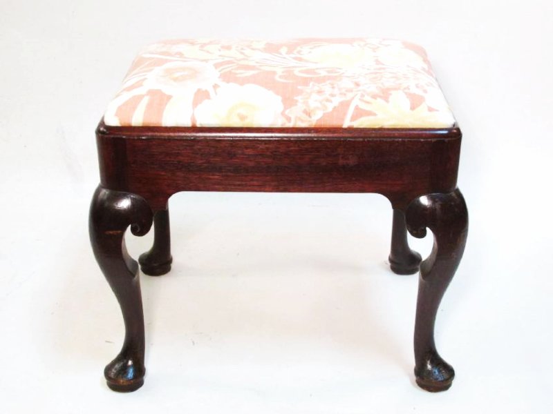 19th Century QUEEN ANNE STYLE UPHOLSTERED FOOTSTOOL (1 of 6)