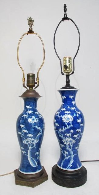 TWO VINTAGE CHINESE PRUNUS VASE LAMPS (1 of 10)