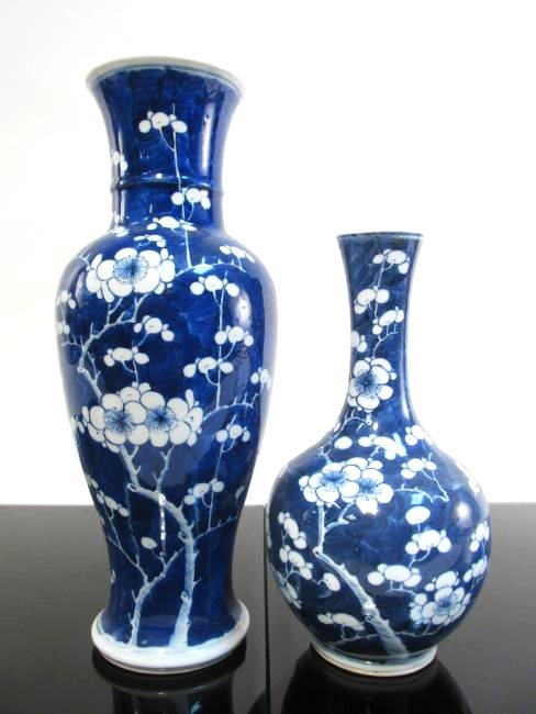 TWO QING DYNASTY CHINESE PORCELAIN PRUNUS VASES (1 of 9)