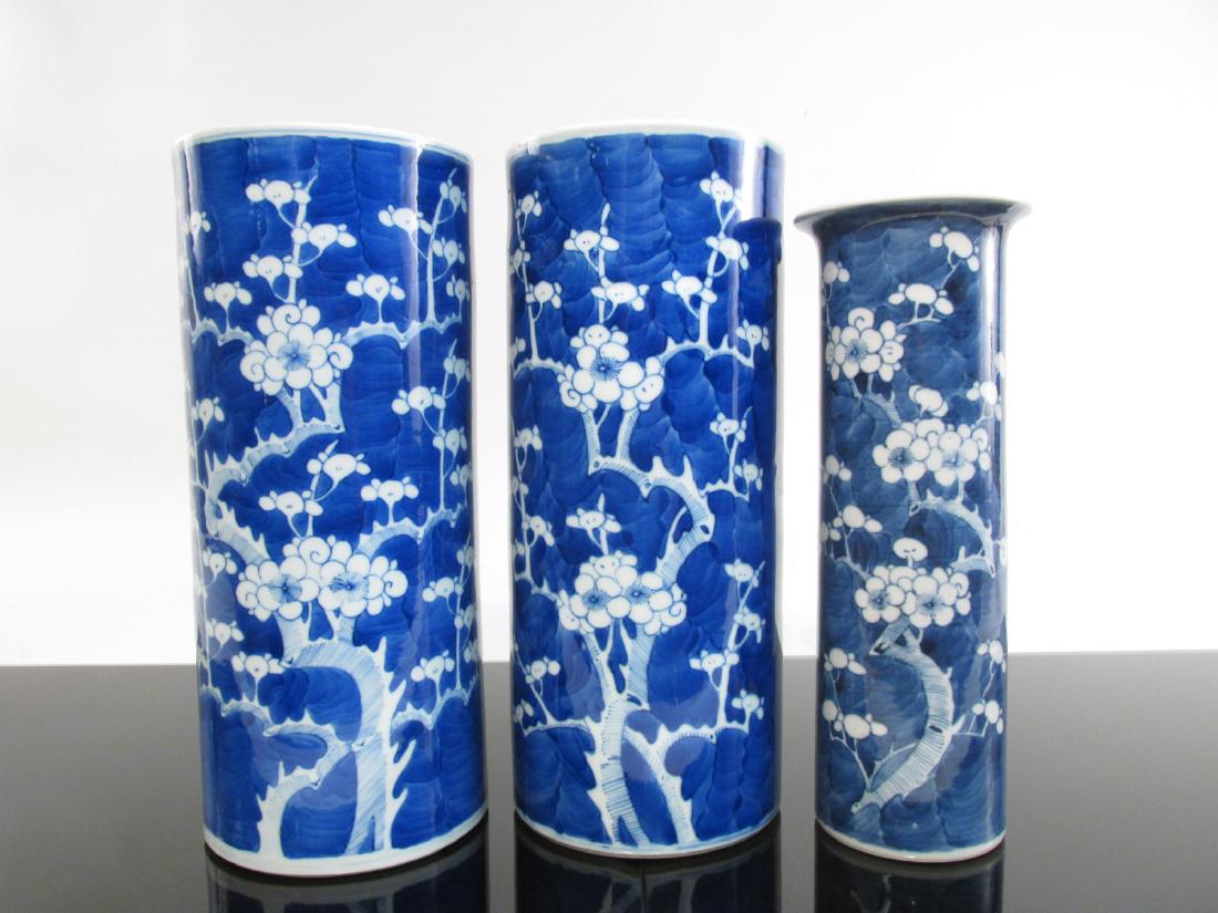 THREE CHINESE CYLINDRICAL PRUNUS VASES (1 of 9)