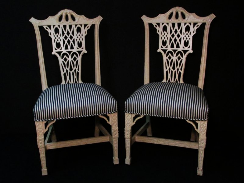 PAIR VINTAGE CHINESE CHIPPENDALE STYLE SIDE CHAIRS (1 of 6)