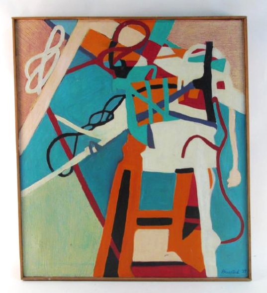 VINTAGE MID CENTURY ABSTRACT OIL ON CANVAS PAINTIN (1 of 9)