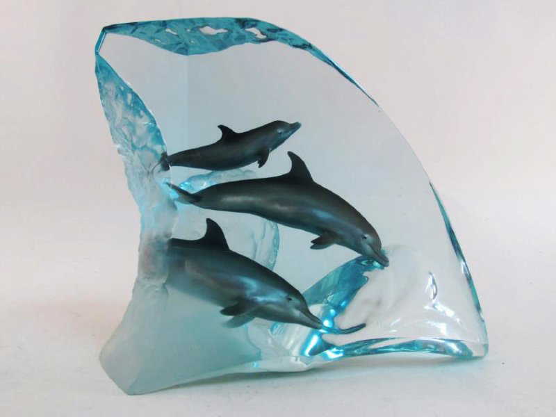 Robert Wyland Lucite Sculpture Dolphin Tribe