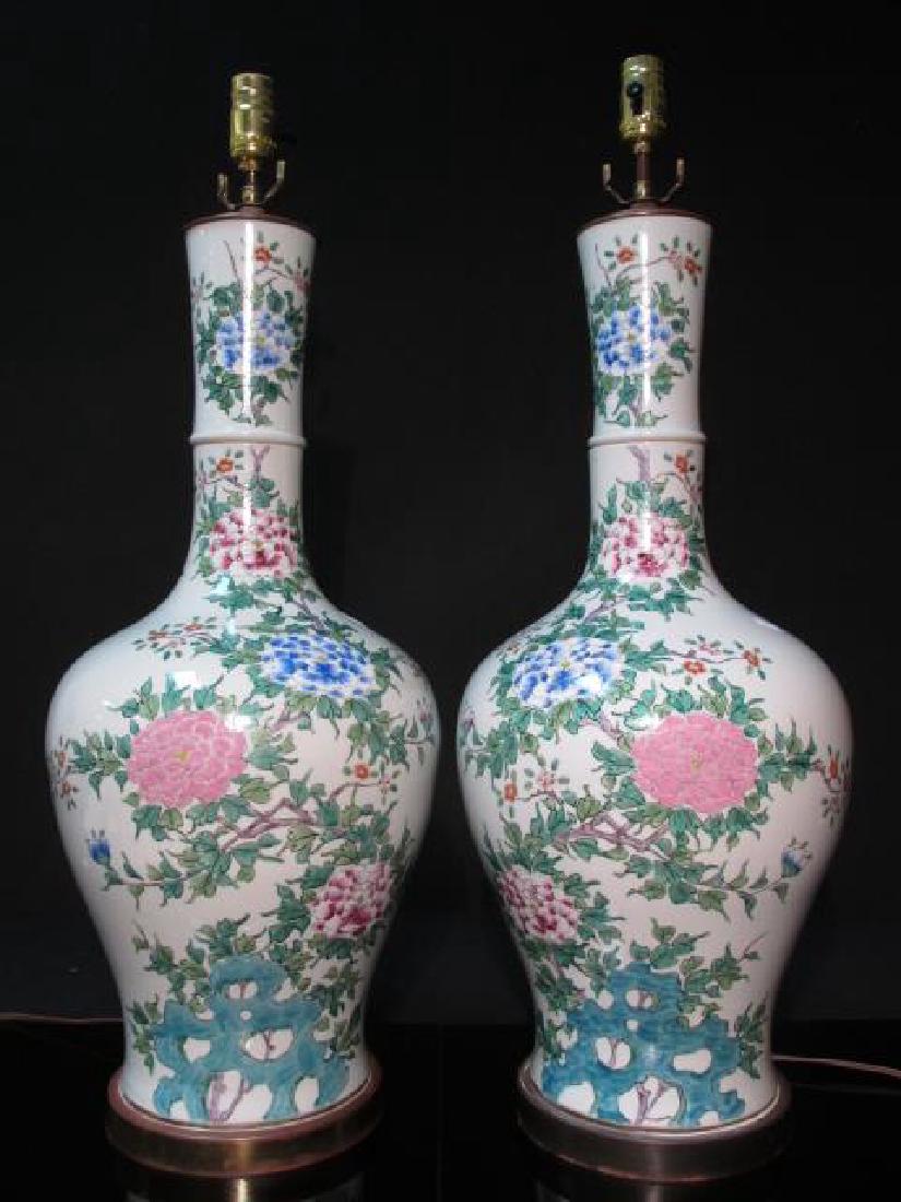 PAIR CHINESE FAMILLE ROSE PORCELAIN LAMPS (1 of 10)