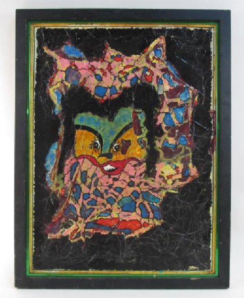 CONTEMPORARY MIXED MEDIA ON PANEL "Gilman": Contemporary mixed media painting on panel. Acrylic paint over a textured surface, signed "Gilman" lower right. Condition: some wear and signs of age to frame, see images. Measures 26.5" tall x 20.5"