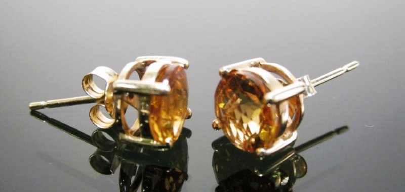 PAIR CITRINE & 14K YELLOW GOLD 7MM STUD EARRINGS (1 of 3)