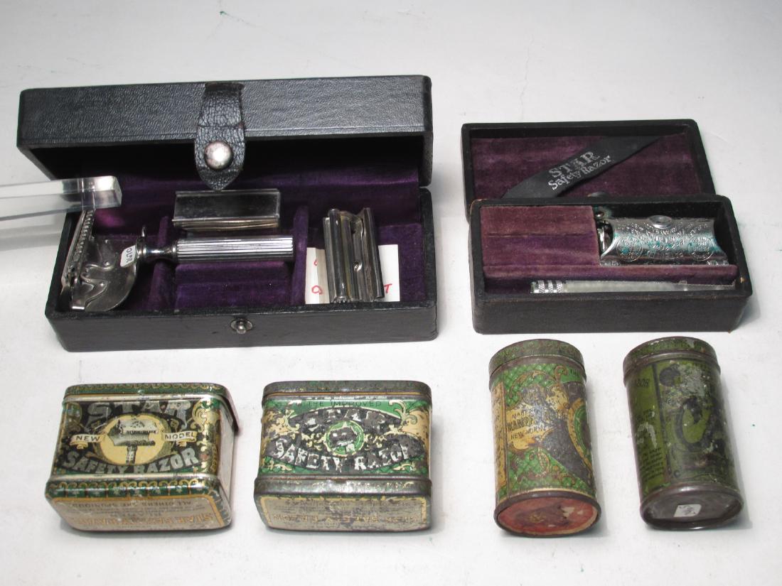 SIX VINTAGE STAR KAMPFE SAFETY RAZORS: LITH. TINS (1 of 10)