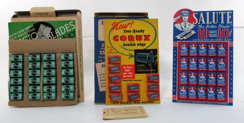 THREE NEAR MINT VINTAGE SAFETY RAZOR BLADE DISPLAY (1 of 8)
