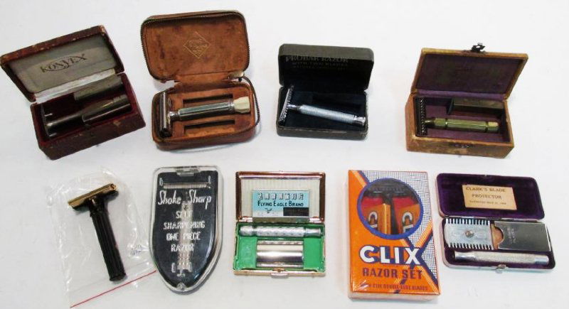 NINE VINTAGE ASSORTED SAFETY RAZORS: CLIX, (1 of 10)