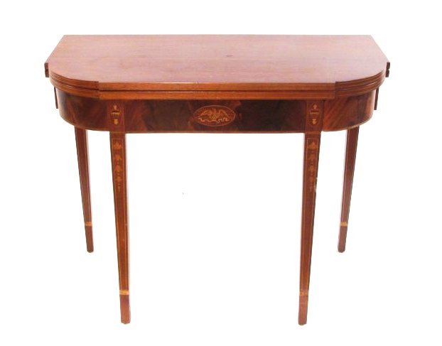 FEDERAL MARQUETRY INLAID FLIP TOP "D" TABLE (1 of 10)
