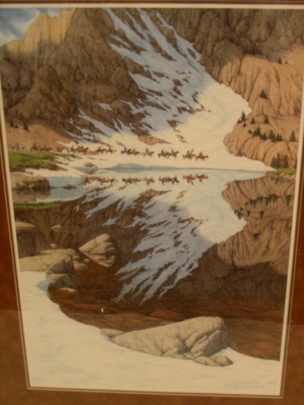 SEASONS OF THE EAGLE BEV DOOLITTLE SIGNED: Signed and numbered 23768/36548. Measures 28" tall by 18 1/2" wide in a wood frame with a suede style mat. Overall framed measurement is 37 1/2 tal by 28" wide. Framed under glass. Condition is good.