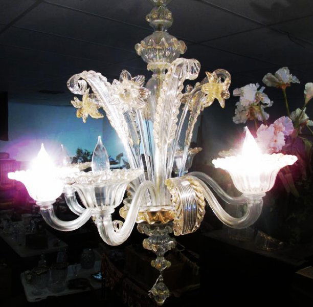 LARGE SIX ARM MURANO GLASS CHANDELIER (1 of 8)