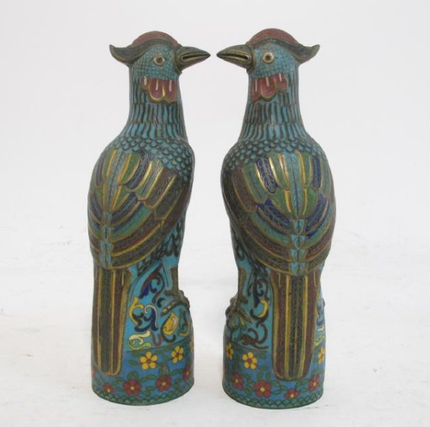 PAIR ANTIQUE CHINESE CLOISONNE BIRDS (1 of 9)