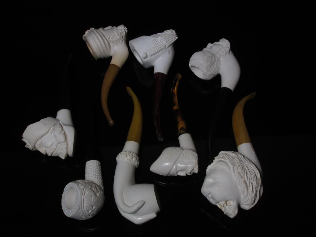 EIGHT VINTAGE CARVED MEERSCHAUM TOBACCO PIPES (1 of 9)