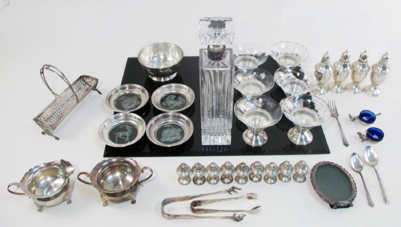STERLING SILVER & GLASS TABLEWARES: CREAMER ETC. (1 of 10)