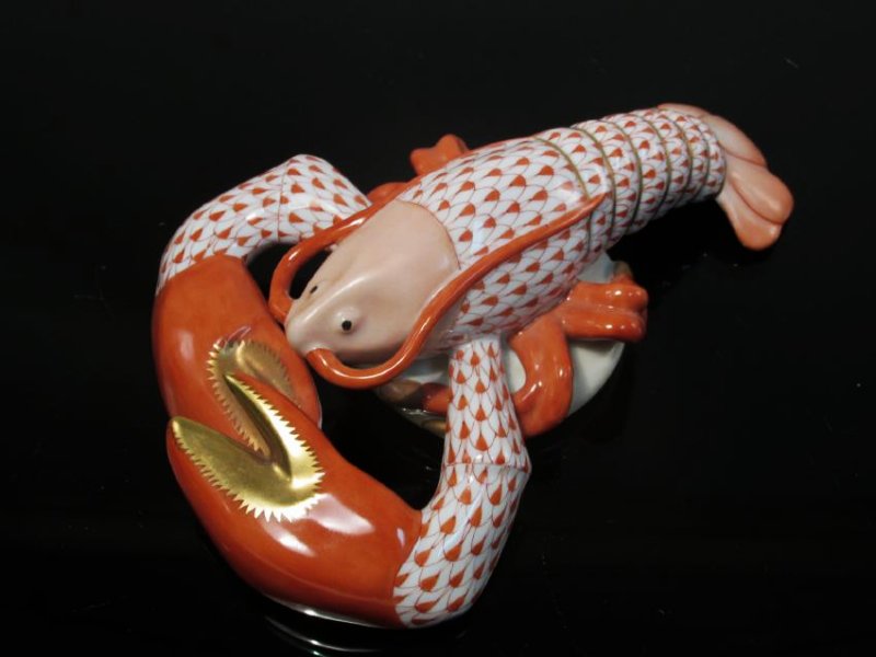 HEREND RUST/ORANGE FISHNET PORCELAIN LOBSTER (1 of 4)