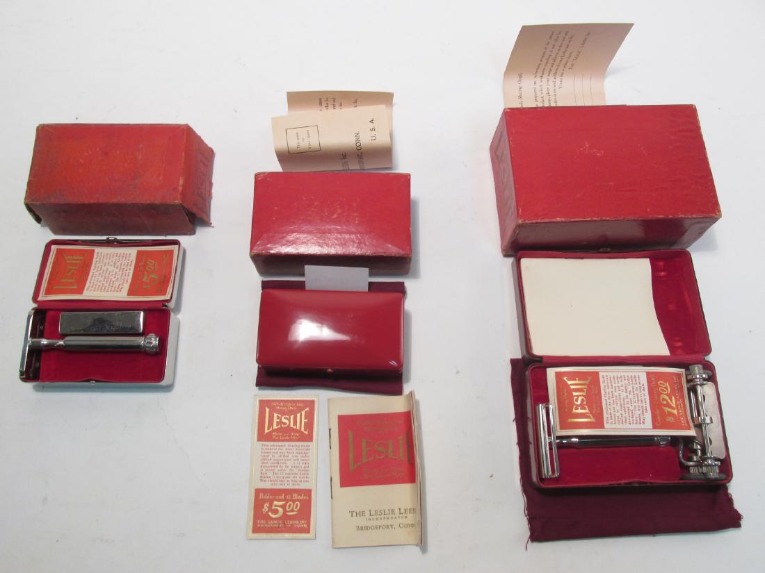 THREE VINTAGE LESLIE NEAR MINT SAFETY RAZORS (1 of 9)