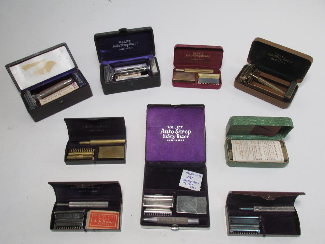 NINE VINTAGE CASED VALET AUTOSTROP SAFETY RAZORS (1 of 10)