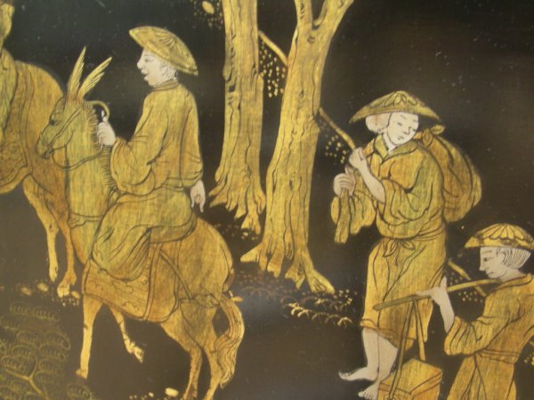 CHINESE LACQUERED GILT DECORATED 4 PANEL SCREEN - 6