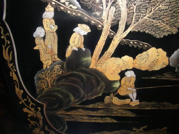 CHINESE LACQUERED GILT DECORATED 4 PANEL SCREEN - 8