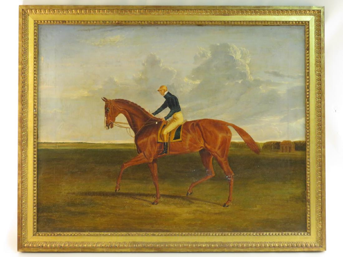 ANTIQUE EQUESTRIAN JOCKEY OIL ON CANVAS PAINTING (1 of 10)