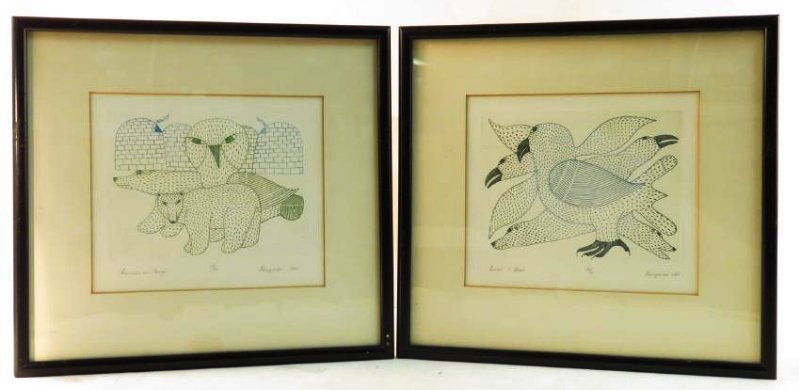 TWO KENOJUAK ASHEVAK HAND SIGNED STONECUT PRINTS (1 of 6)