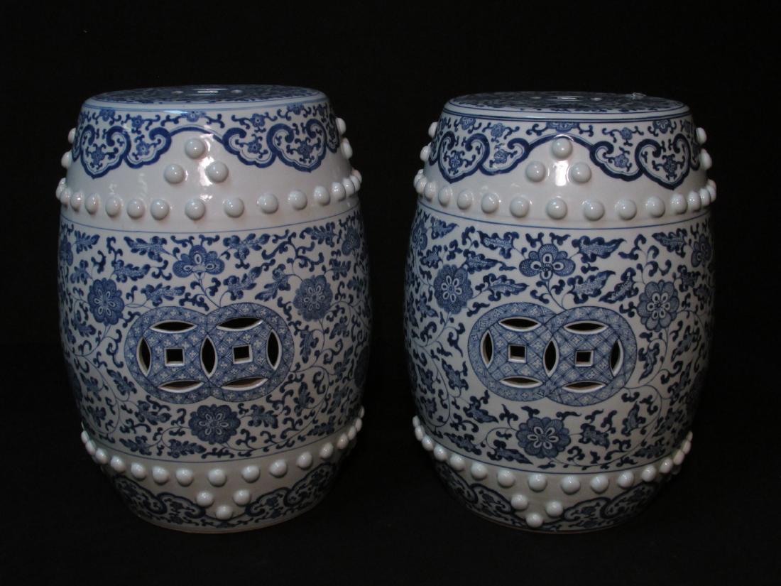 PAIR CHINESE BLUE & WHITE GARDEN STOOLS (1 of 5)