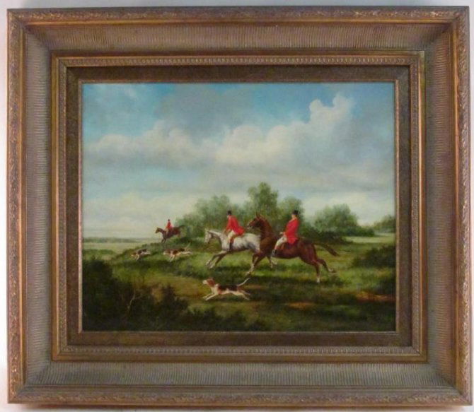 VINTAGE OIL ON PANEL PAINTING K. STEIN: HUNT SCENE (1 of 7)