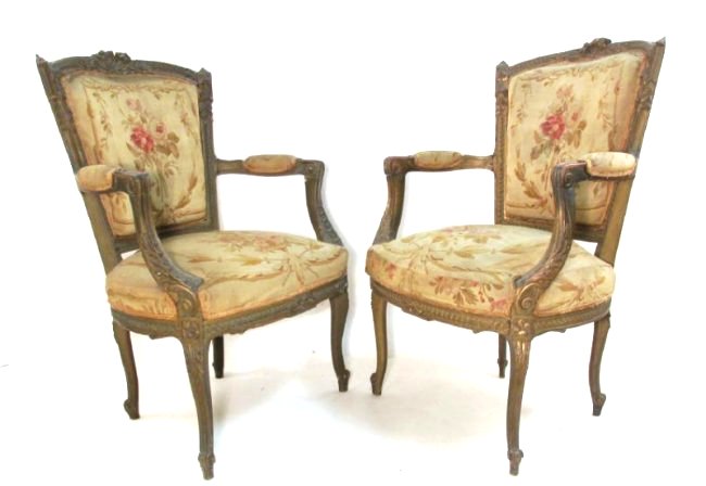 PAIR OF FRENCH CARVED WOOD PETITE POINT BERGERE CH (1 of 10)