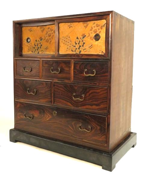 ANTIQUE JAPANESE ROSEWOOD TANSU CABINET CHEST OF DRAWER (1 of 5)