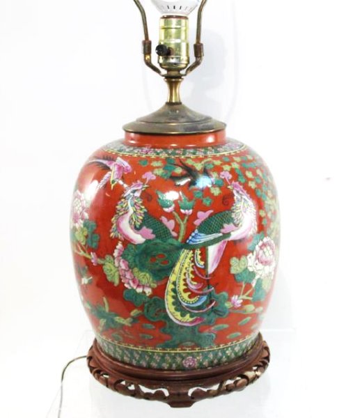 VINTAGE CHINESE IRON RED GINGER JAR AS TABLE LAMP (1 of 7)