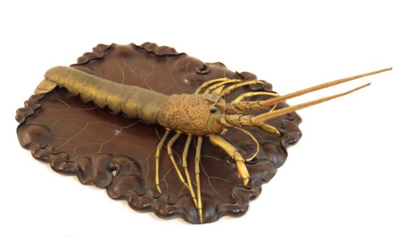 JAPANESE MEIJI JIZAI OKIMONO ART. BRONZE LOBSTER (1 of 10)