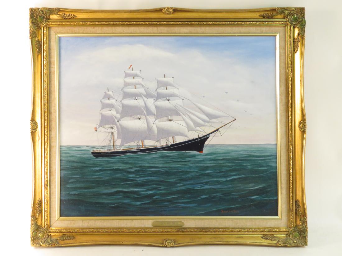 ROBERT LEE PERRY OIL ON CANVAS PAINTING OF A SHIP (1 of 6)