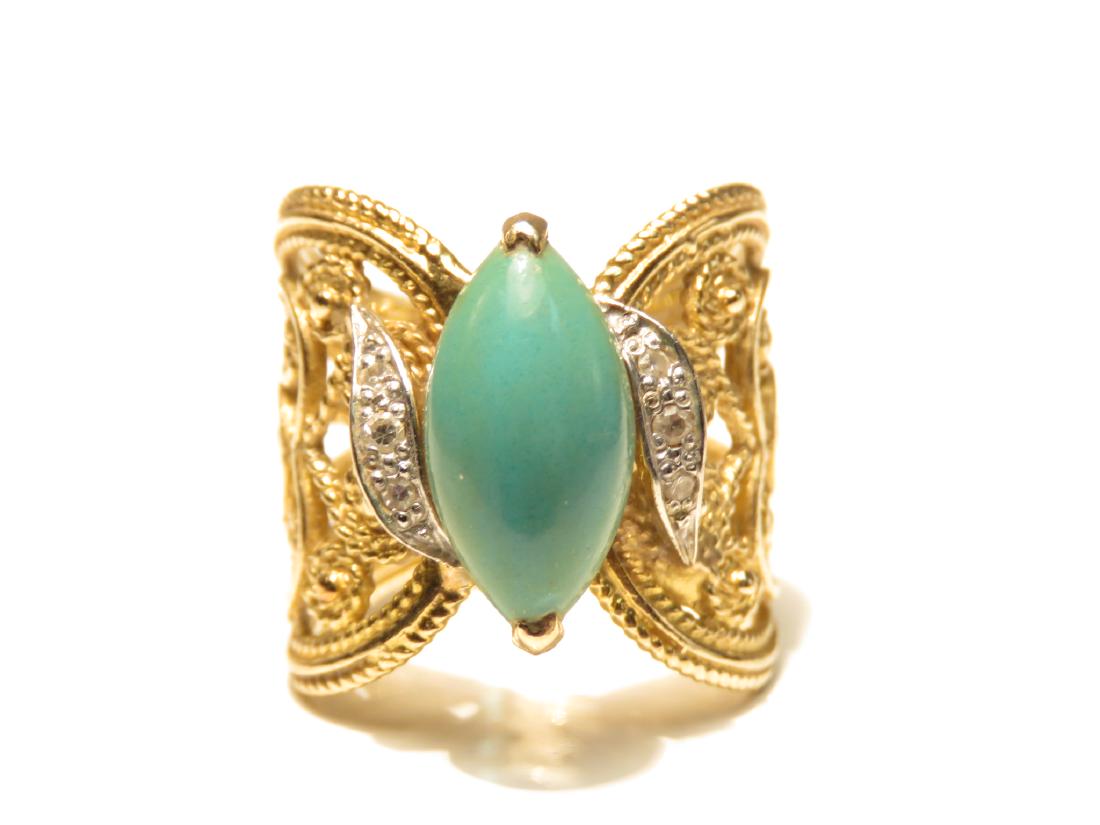 LADIES 10K GOLD DIAMOND & TURQUOISE COCKTAIL RING (1 of 4)