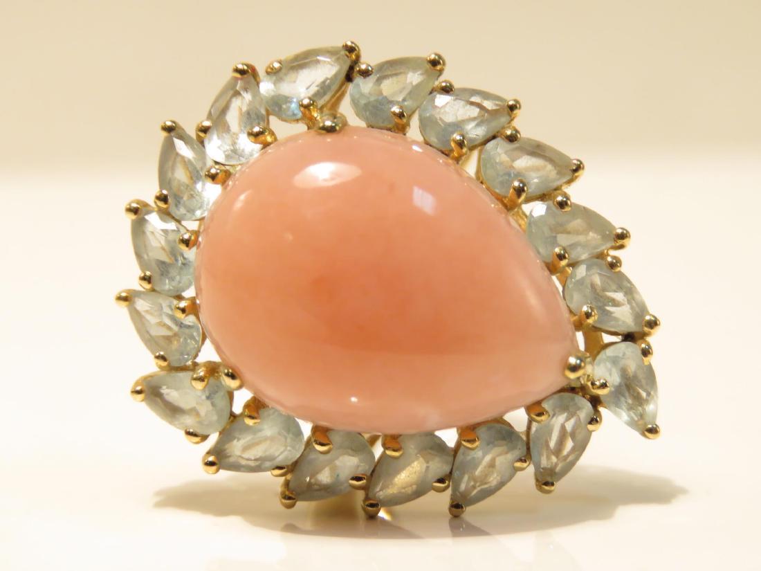 LADIES 14K Y GOLD & PINK JADE COCKTAIL RING SZ 6 (1 of 3)
