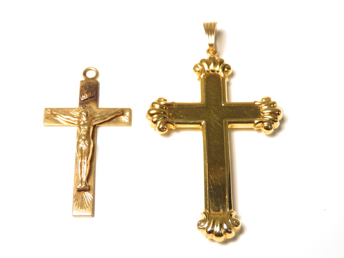 TWO 14K YELLOW GOLD CRUCIFIX PENDANTS 11.3 GRAMS (1 of 2)