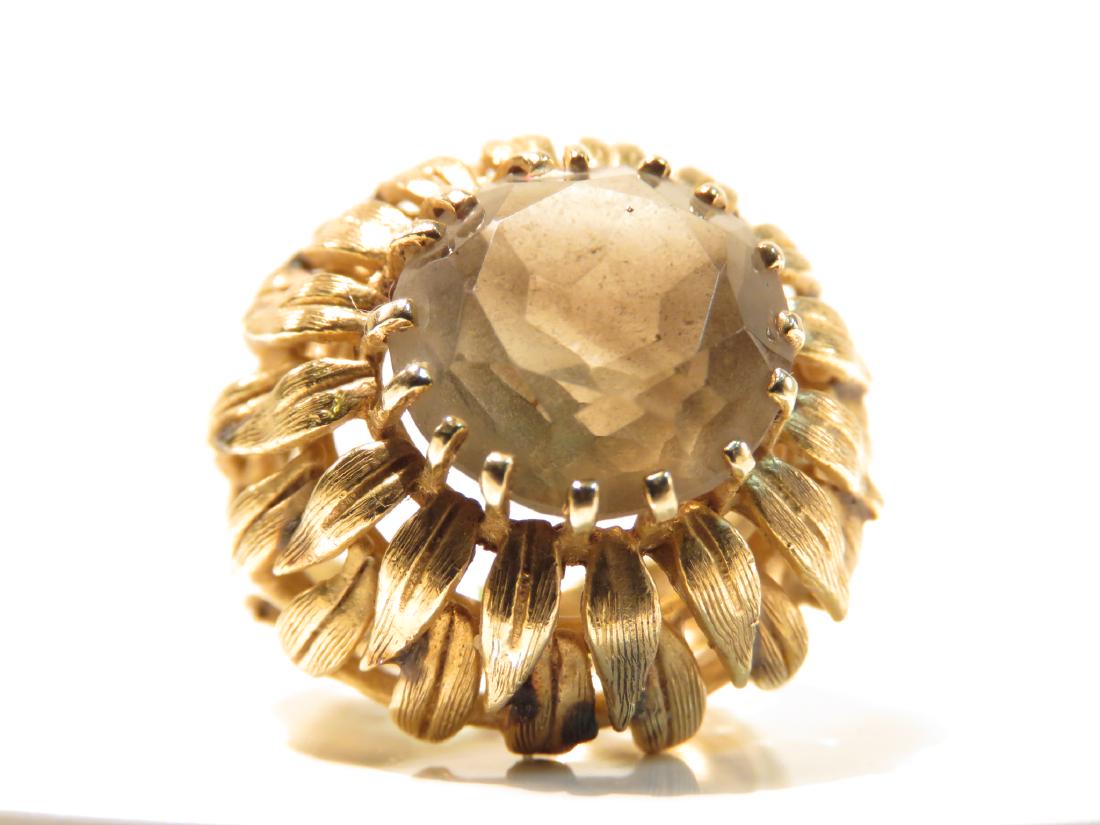 LADIES 14K YELLOW GOLD & QUARTZ COCKTAIL RING SZ 7 (1 of 3)