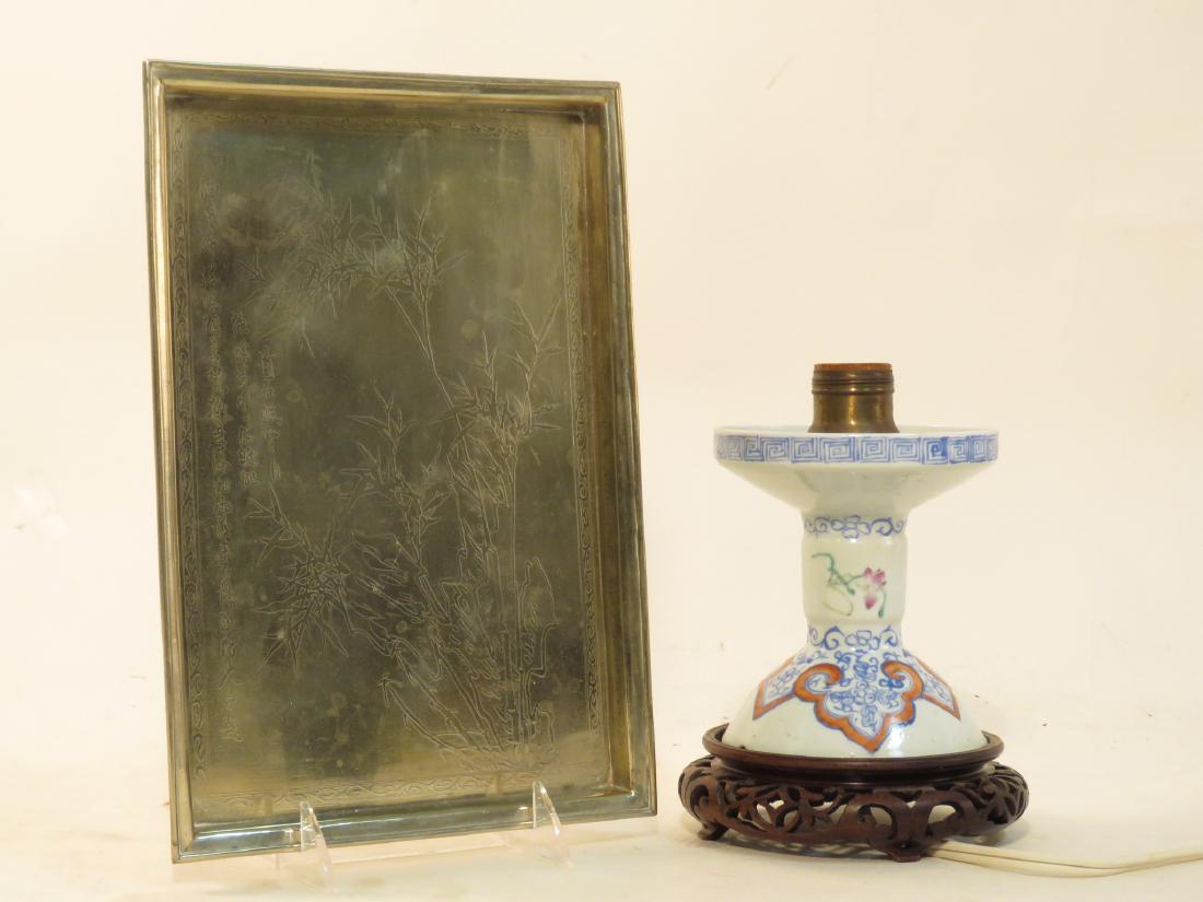 JAPANESE SILVER PLATED TRAY & CHINESE LAMP (1 of 17)