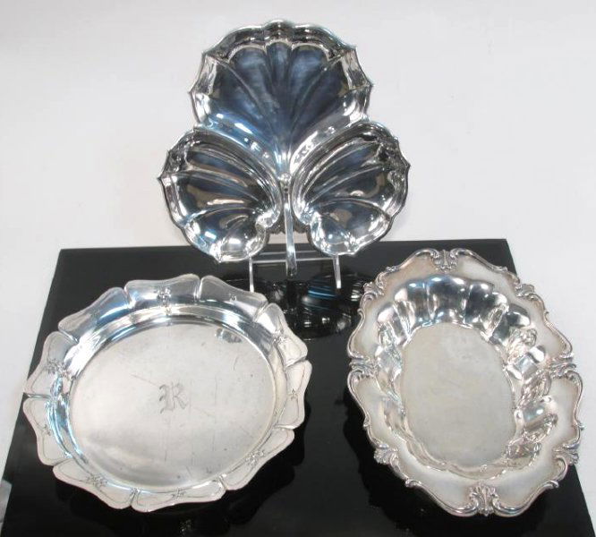 THREE AMERICAN STERLING SILVER DISHES/TRAYS 42.5 t (1 of 10)
