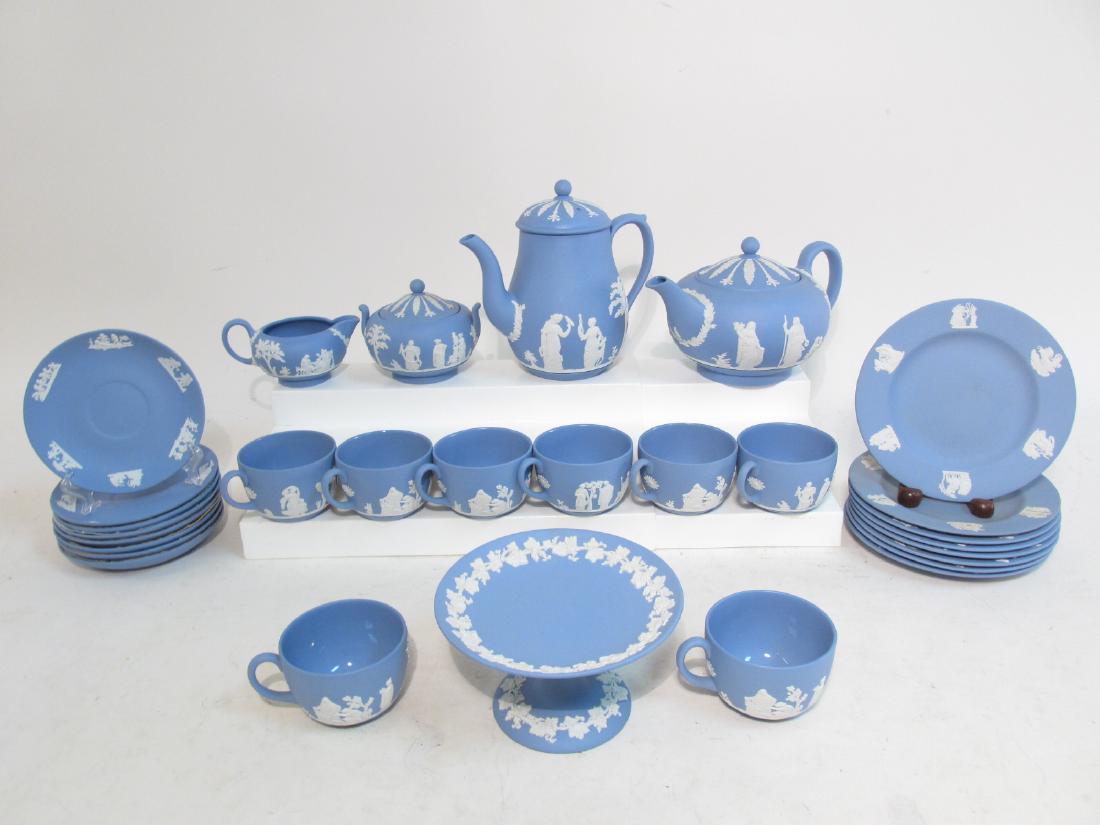 VINTAGE WEDGWOOD BLUE JASPERWARE TEA SET 29 PCS (1 of 9)