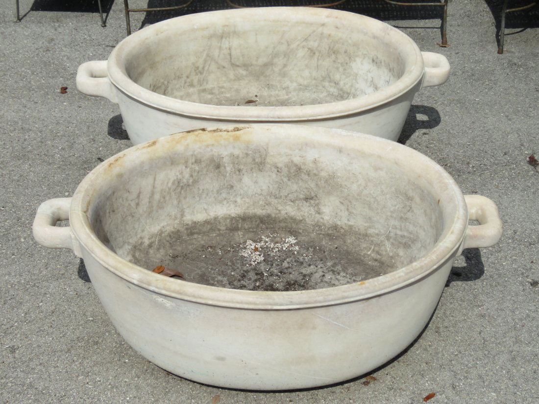 PAIR HEAVY ANTIQUE MARBLE PLANTERS (1 of 5)