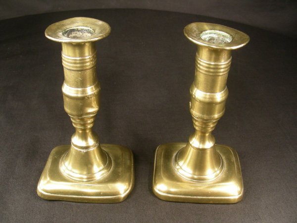 ANTIQUE 19th Century BRASS PUSH UP CANDLE STICKS - 2
