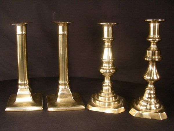 2 PAIR ANTIQUE 19TH CENTURY BRASS CANDLE STICKS