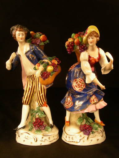 Pair Antique Porcelain Figures Gold Anchor Mark