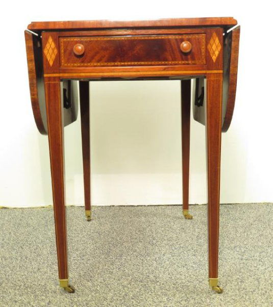 MARQUETRY INLAID MAHOGANY DROP LEAF SIDE TABLE (1 of 6)