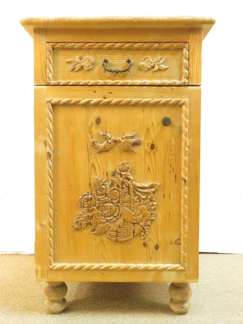 SMALL CARVED PINE SIDE TABLE CABINET (1 of 6)