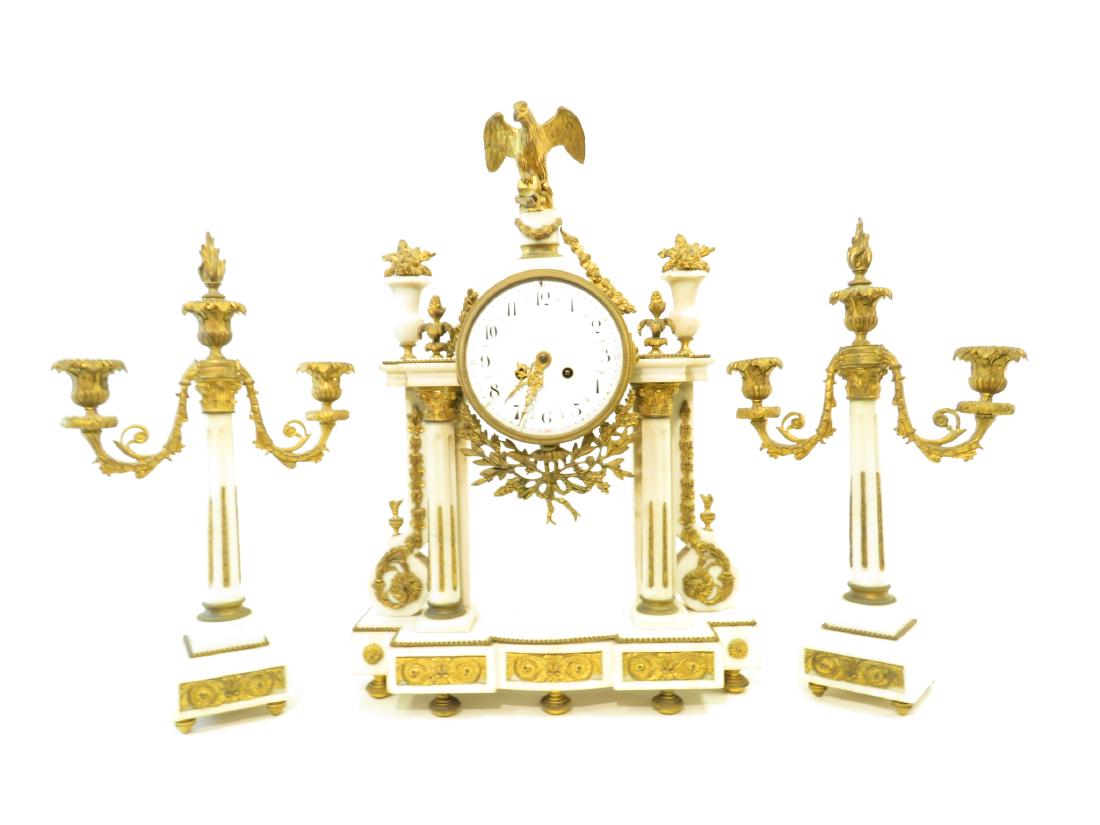 19TH C VINCENTI MARBLE ORMOLU MANTEL CLOCK & GARN (1 of 10)